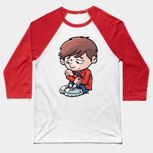 sad and depressed boy sits curled up on the ground Baseball T-Shirt